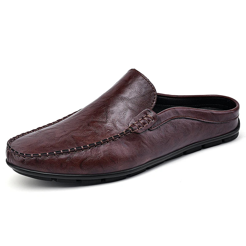Luxury Brand Half Loafers Slip-on Leather Designer Men's Shoes Cowhide Formal