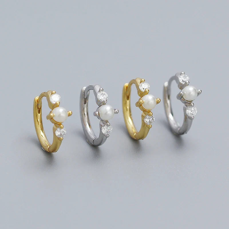 WANTME 925 Sterling Silver Simple Fashion Synthetic Pearl Ear Buckle Bohemian Hoop Earrings for Women Luxury Fine Jewelry Gift