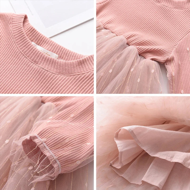 Fall Baby Girl Cute Costume Children Girls Mesh Cotton Dress