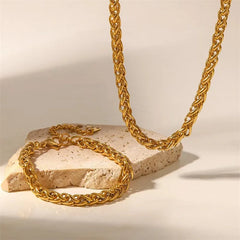 316L Stainless Steel Chains Necklaces Bracelet Jewelry Set For Women Gold Color Metal