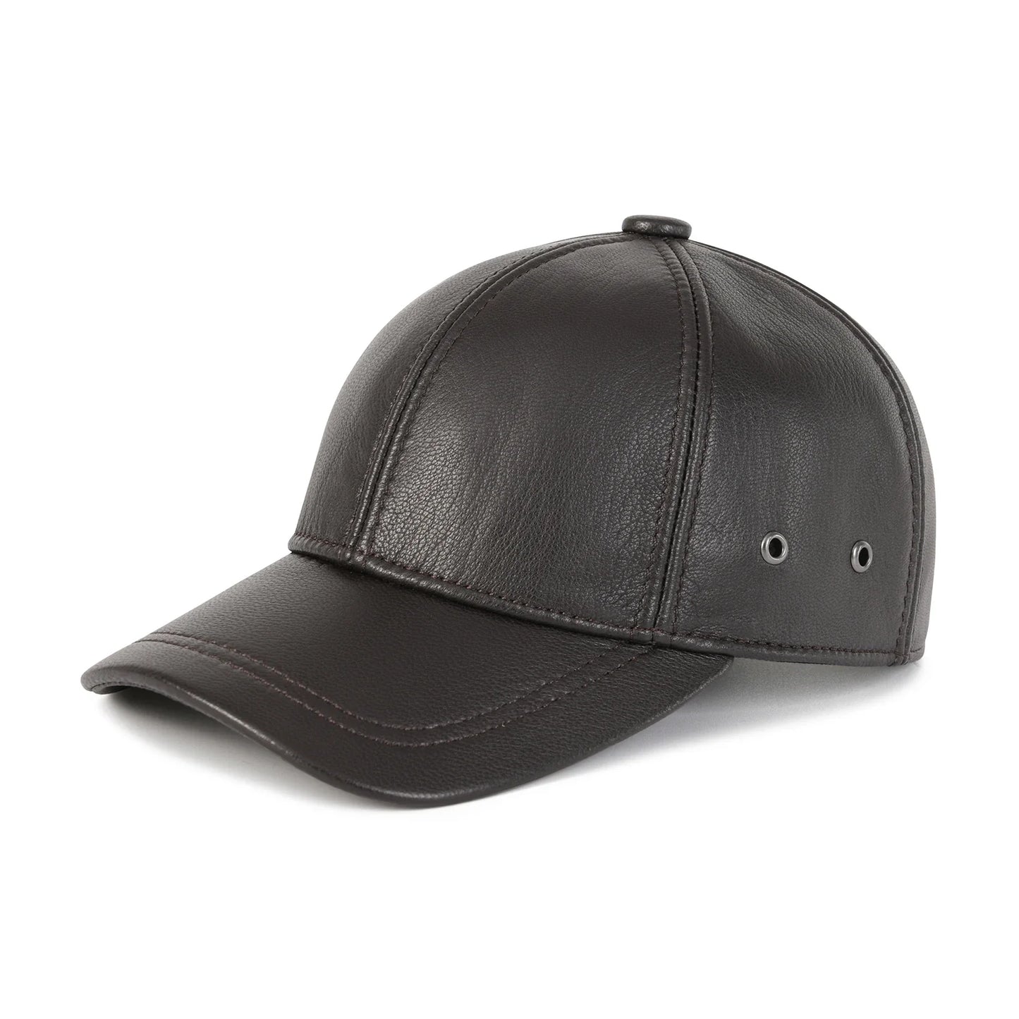 FEINION Genuine Leather Unisex Baseball Cap 100% Leather Winter Structured Flat Adjustable Back Strap Hat