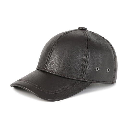 FEINION Genuine Leather Unisex Baseball Cap 100% Leather Winter Structured Flat Adjustable Back Strap Hat