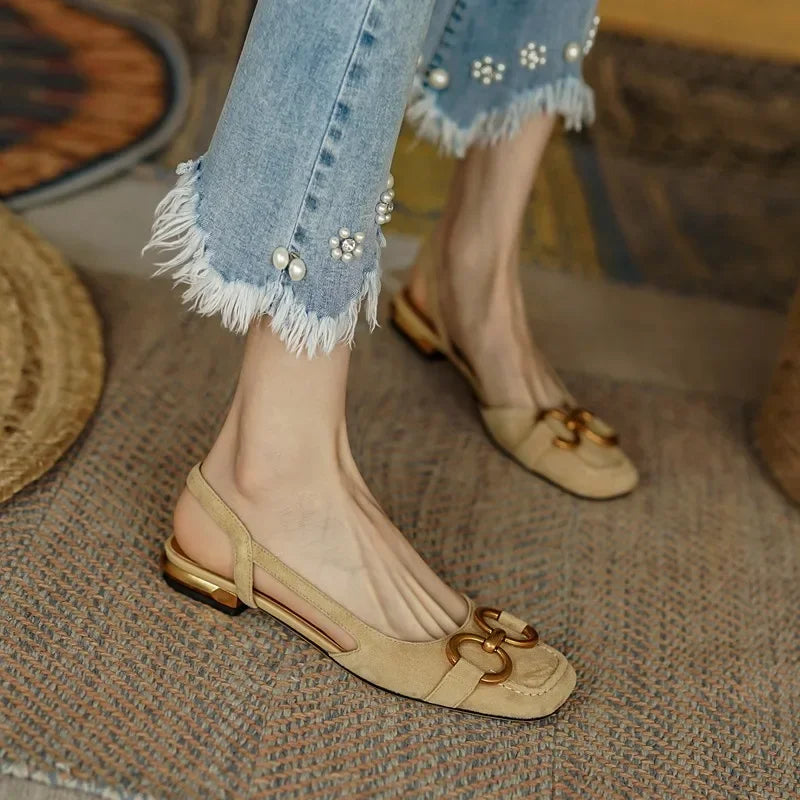 Women's Sandals 2023 Elegant Office Ladies Shoes and Sandals Women Casual Shoes Square Heel Sandals Slip on Woman Flats