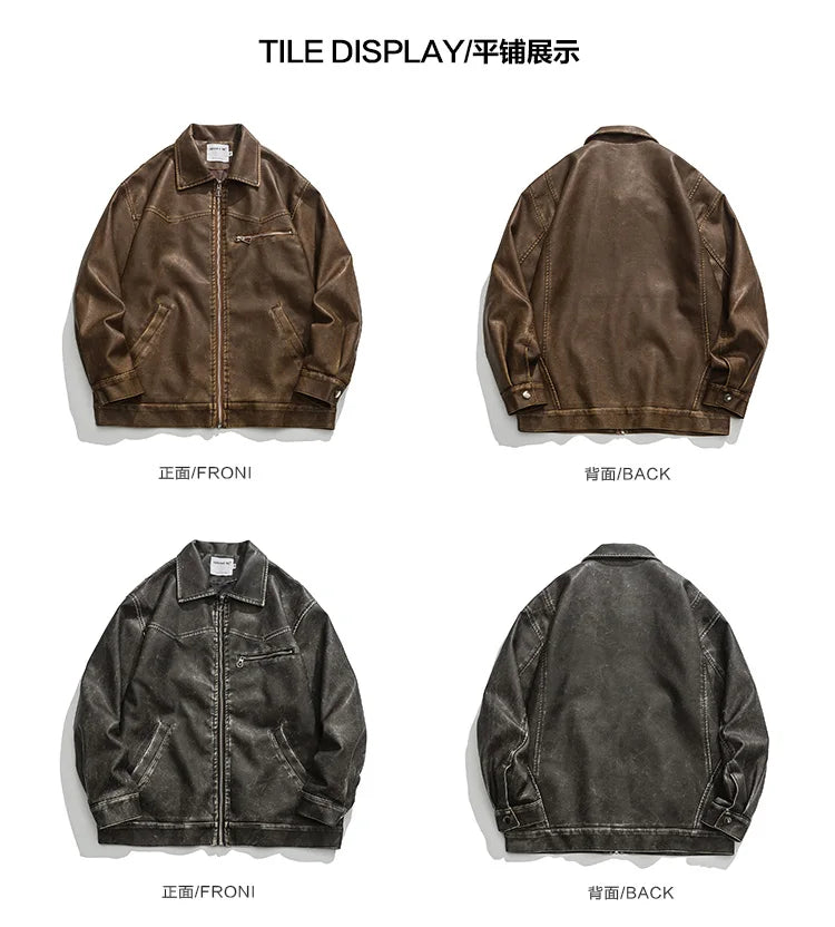 American Vintage Washed Leather Jacket for Men's Autumn Niche High-end Motorcycle