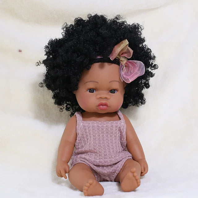 14inch Full Body Vinyl Bebe Reborn Dolls Soft Lifelike Baby Toys American Reborn Black Baby Doll Vinyl Baby Doll Toys Girls Boys
