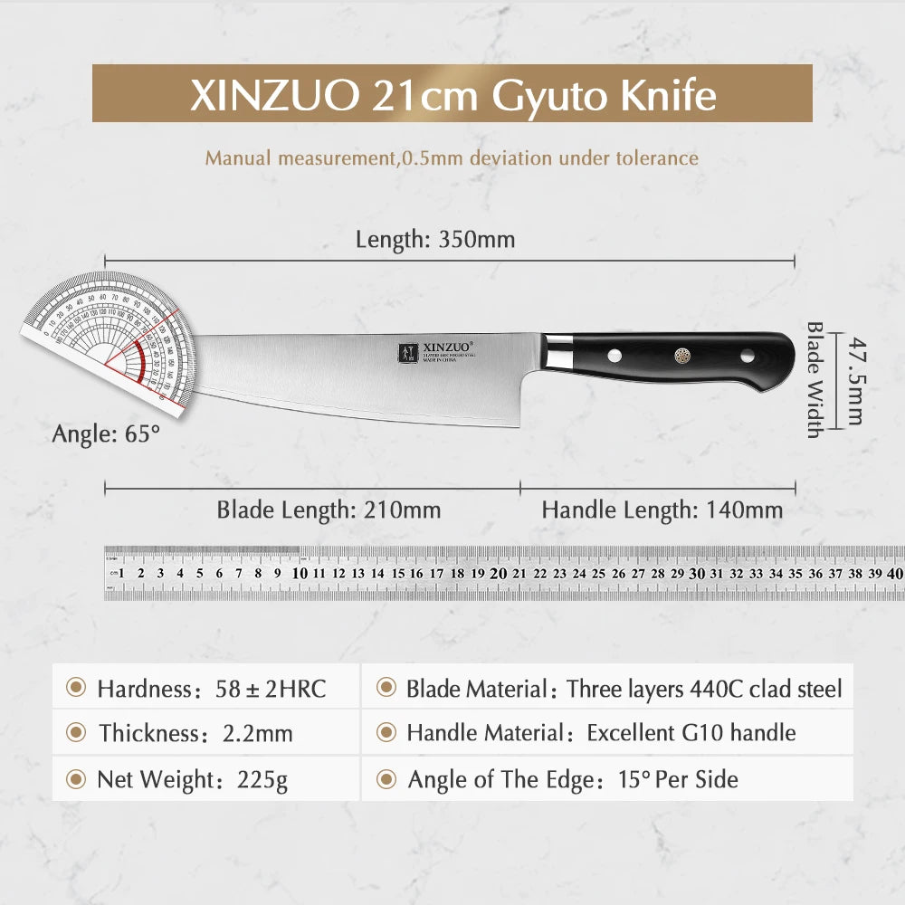 210mm Chef Knife 3 Layer 440C Core Clad Steel Kitchen Knives Stainless Steel