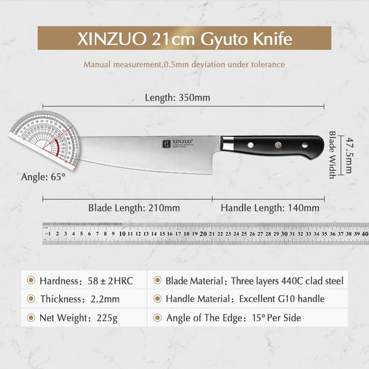 210mm Chef Knife 3 Layer 440C Core Clad Steel Kitchen Knives Stainless Steel