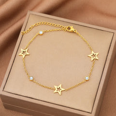 Stainless Steel Bracelets Crystal Zircon Hollow Star Pendant Korean Fashion Bracelet