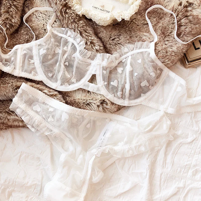 Lingerie Thongs Set Ultra Thin Transparent Bra Women Underwire Push Up Bra