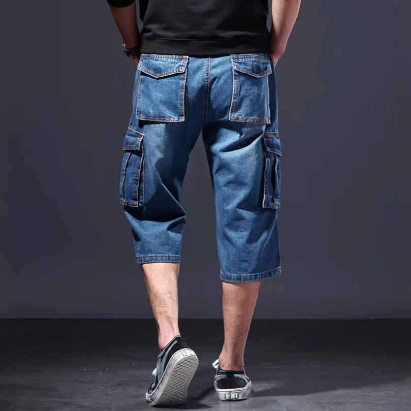 2025 summer new thin loose multi pocket workwear five quarter denim shorts seven quarter casual multi pocket denim shorts