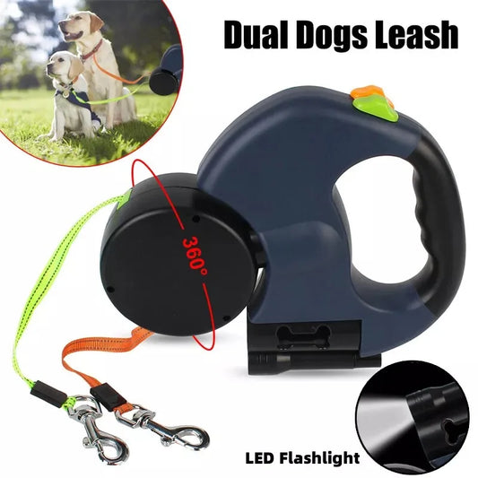 2 in 1 Multi-functional Dog Leash Double-ended Automatic Retractable Dog Leash 360°