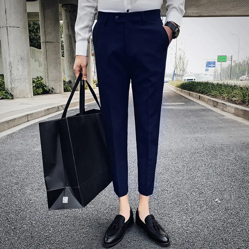 Men's Slim Fit Skinny British Casual Ankle Pants, Korean Style Versatile Men's Suit Pants