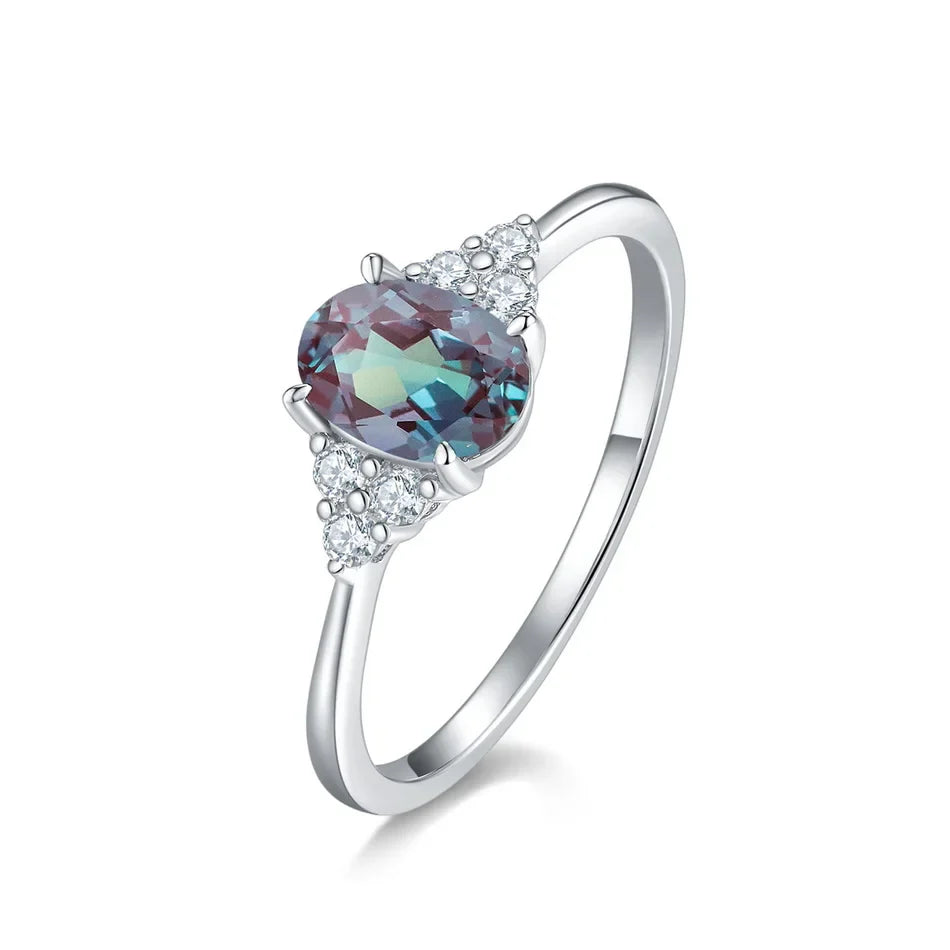 ALLNOEL 925 Sterling Silver Alexandrite Ring For Women Exquisite Style Fashionable Engagement rings Wedding Luxury diamond ring