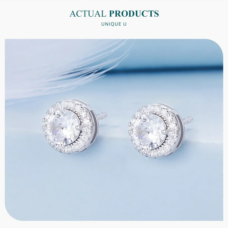 BAMOER Gold Plated Halo CZ Stud Earrings 925 Sterling Silver Hypoallergenic Classic Elegant Heart Earrings Jewellry BSE894