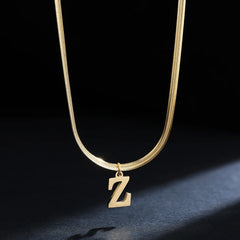 Gold Plated Stainless Steel Pendant Necklace for Women Snake Chain Initial Letter