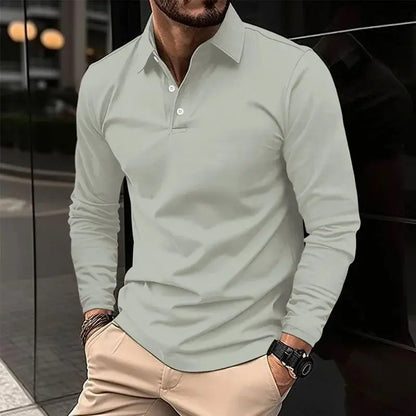 Men's Solid Color Long Sleeved Polo Shirt Spring and Autumn New Product Simple Exquisite Loose and Casual Men's Top