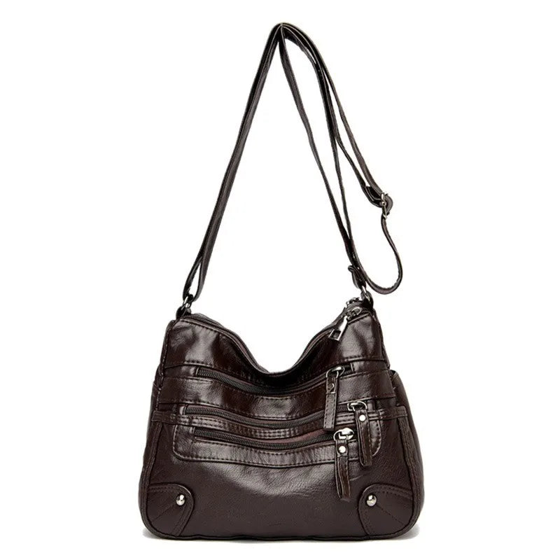 Women's Soft Leather Shoulder Bags Multi-Layer Classic Crossbody Bag