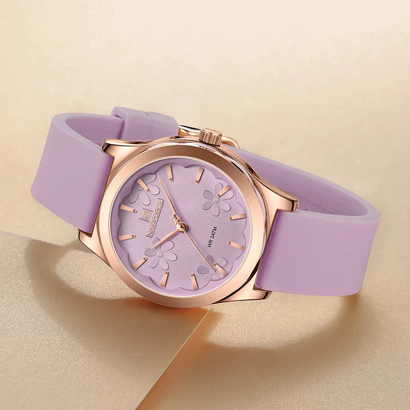 NAVIFORCE Watches for Women Creative Fashion Flower Dial Wristwatch Ladies Quartz Waterproof Shockproof Female Clock Gifts 2024