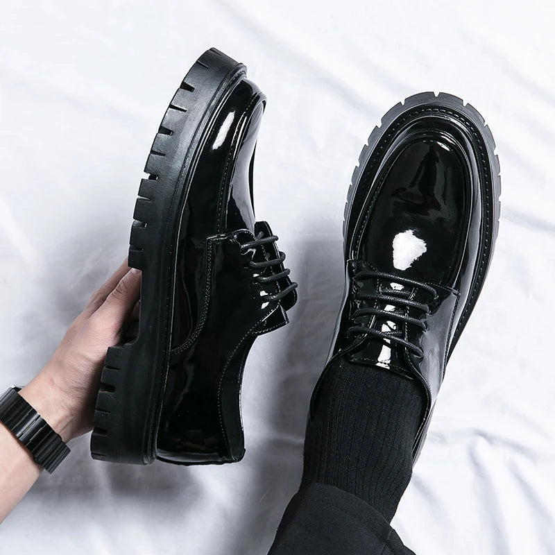 Men Formal Black Lace-up Shoes With Black Sole