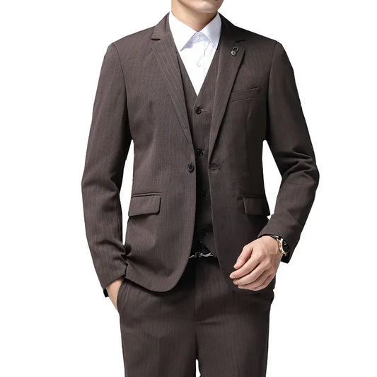 Men's Slim Fit Stripe Suit 3 Piece Set Blazer Pants Vest Professional Formal Business Casual Wedding Groom Jacket Coat Trousers