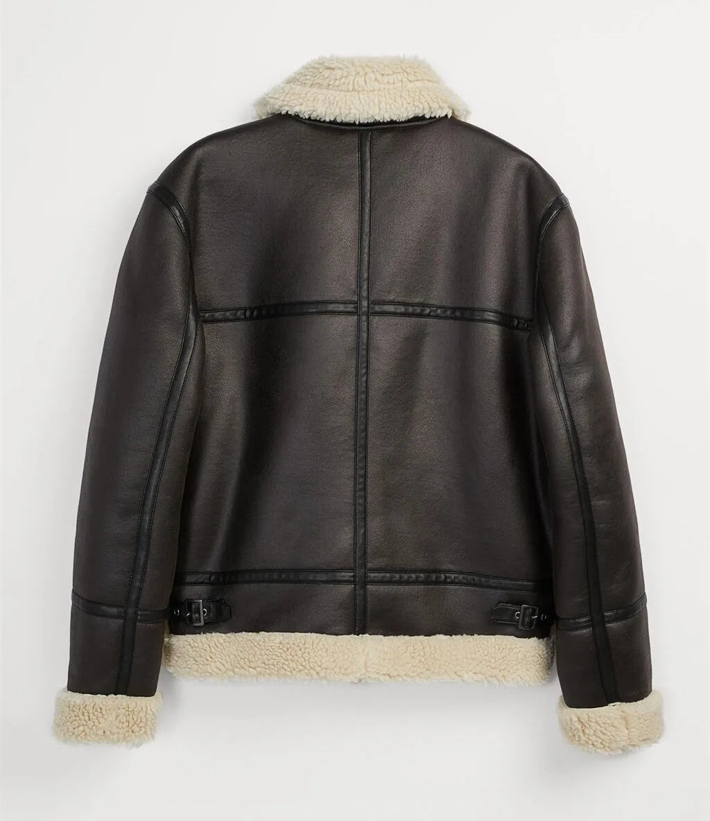 Winter Warm Lapel Suede Lambskin Jacket Retro Fur One Zipper Jacket For Men