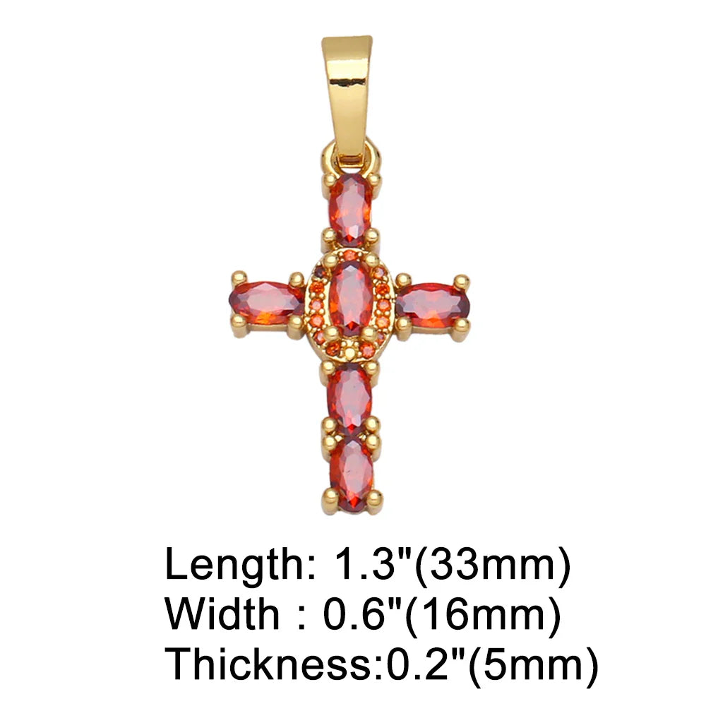 OCESRIO Big Rainbow Colorful Cross Pendants for Necklace Gold Plated  Copper Zircon Religious Jewelry Components pdta638