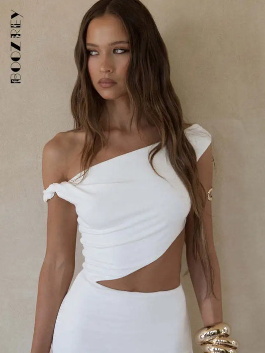 Formal attire Dresses: Elegant Diagonal Collar White Robe Long Dress