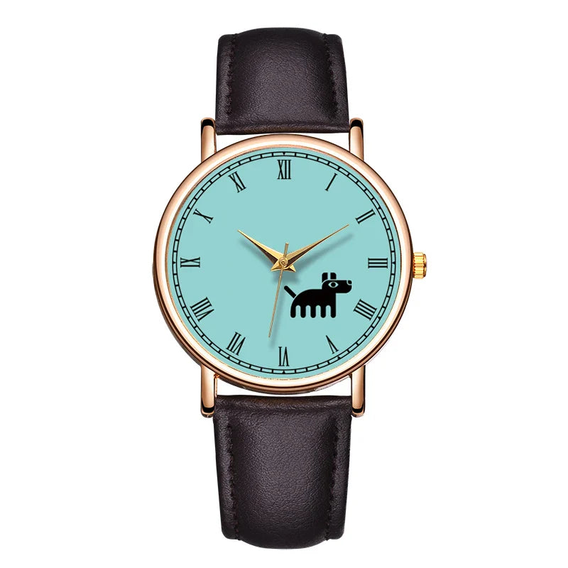 Fashion Ladies Quartz Watch Black Dog Women Watch Leather Waterproof Casual Dress Woman Watch