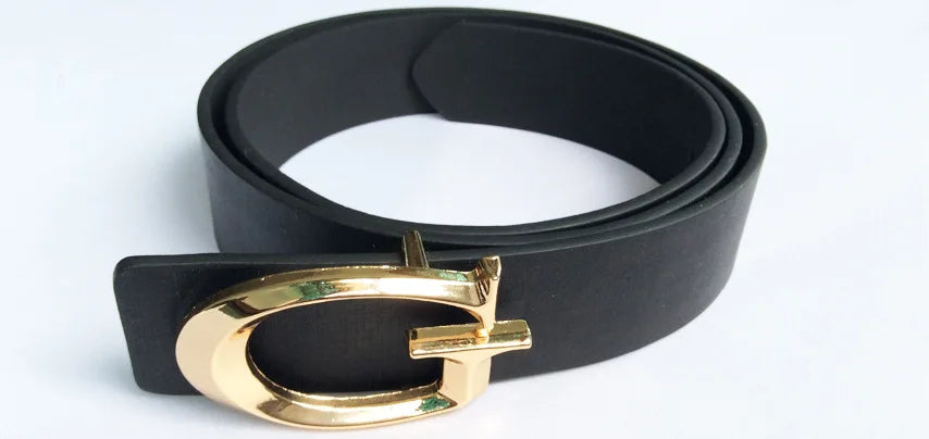 Men's and Women's Casual Fashion Belt  Korean Version Gold Buckle Belt Trendy I-shaped Buckle Belt