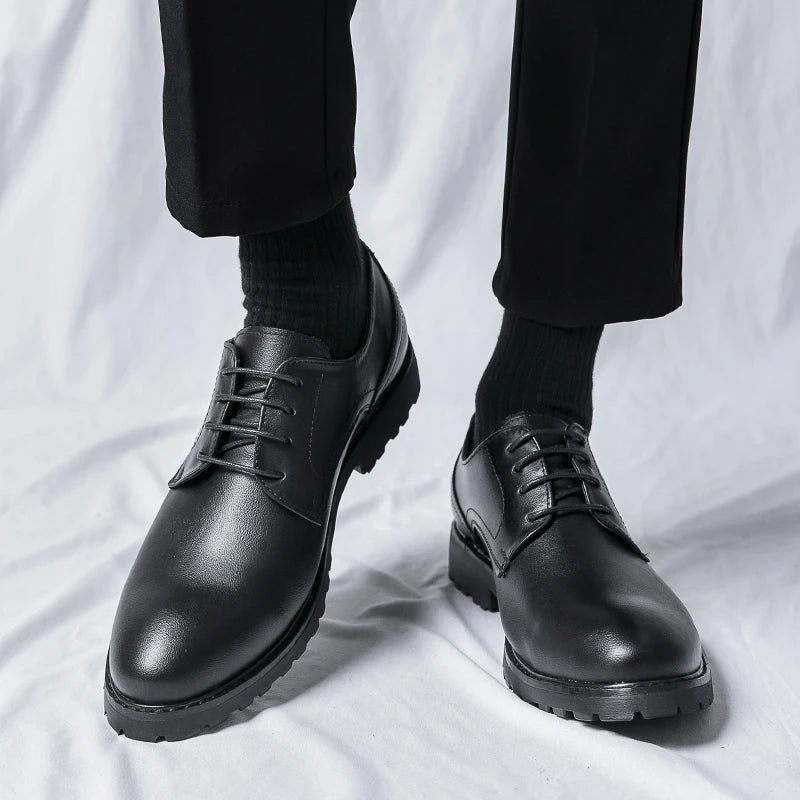 2024 Autumn Black Dress Men Leather Shoes Formal Casual safety Shoes Men Driving Work Derby Shoes Work Business Casual Sneakers