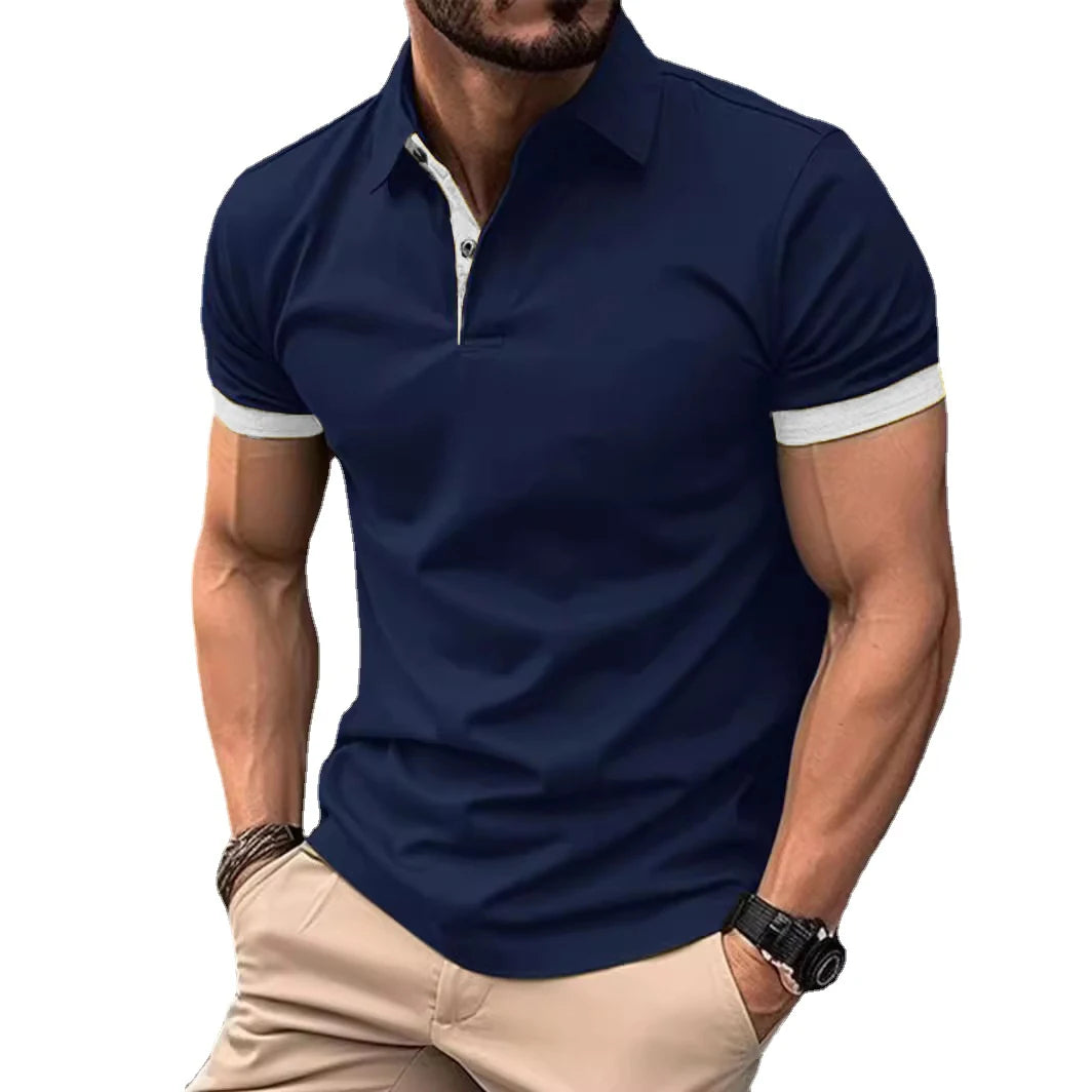 Summer Men Polo Shirts Men Short Sleeve Shirt Contrast Color Lightweight Streetwear Casual  Lapel Collar Tops