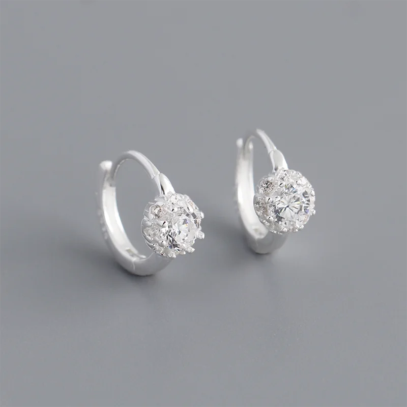 WANTME 925 Sterling Silver Luxury Shiny Zircon Huggies Hoop Earrings for Women Fashion Elegant Charms Wedding Party Jewelry Gift