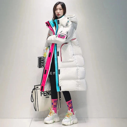 Womens White Duck Down Jacket Glossy Loose Hooded Parkas Female Outerwear