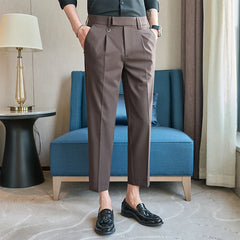 British Style Spring Men's Pants Fashion Plaid Casual Business Suit Pants Ankle Length