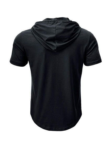 Men's Hooded Short-Sleeved Tees Summer Slim Fitness Quick Dry T-shirt Breathable Sports Tops for Male Bodybuilding