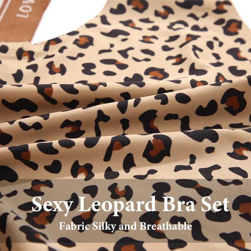 Leopard Print Underwear Set Seamless Wireless Bra Hollow Out With Low Waist