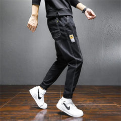 Men Wide Leg Jeans Streetwear Straight Baggy Elastic Waist Denim Pants