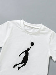 Boys Basketball Graphic Knit Pants Set, Street-Casual Style. Urban Outfit for Ages4-7, Spring-Summer