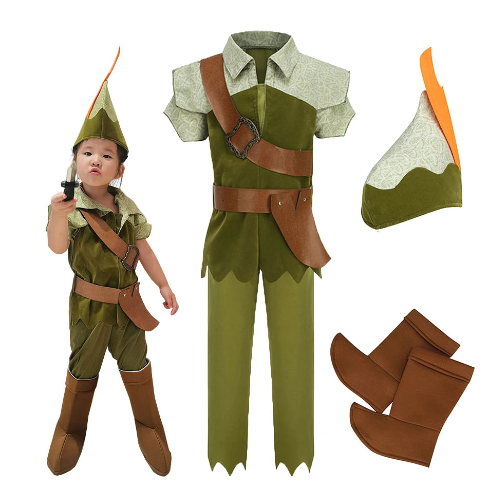 Peter Pan Cosplay Costume Halloween Children's Party Green Elf Clothes Christmas Children Gift Stage Play Performance Costume