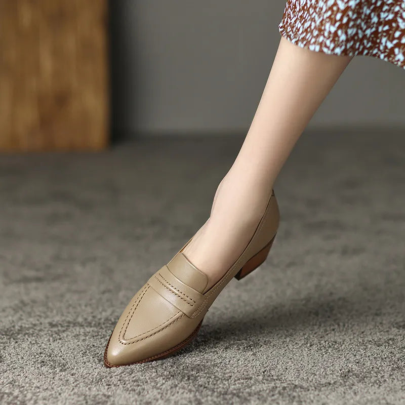 FEDONAS Mature Women Pumps New Sewing Genuine Leather Pointed Toe Thick Heels Shoes Woman Spring Summer Office Ladies Dress
