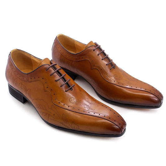 Italian Style Brown Black Genuine Leather Oxford Dress Shoes