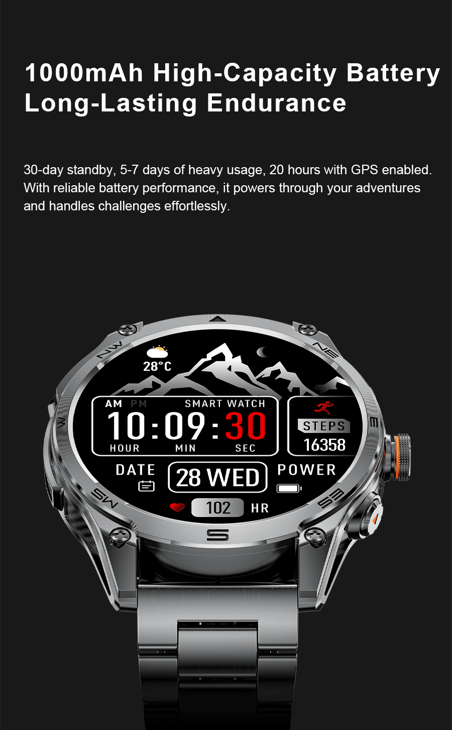 T-REX3 ULTRA New GPS Smart Watches 1000Mah Battery Compass 10ATM Waterproof Tactics Sport Flashlight BT call Smart Bracelet Man
