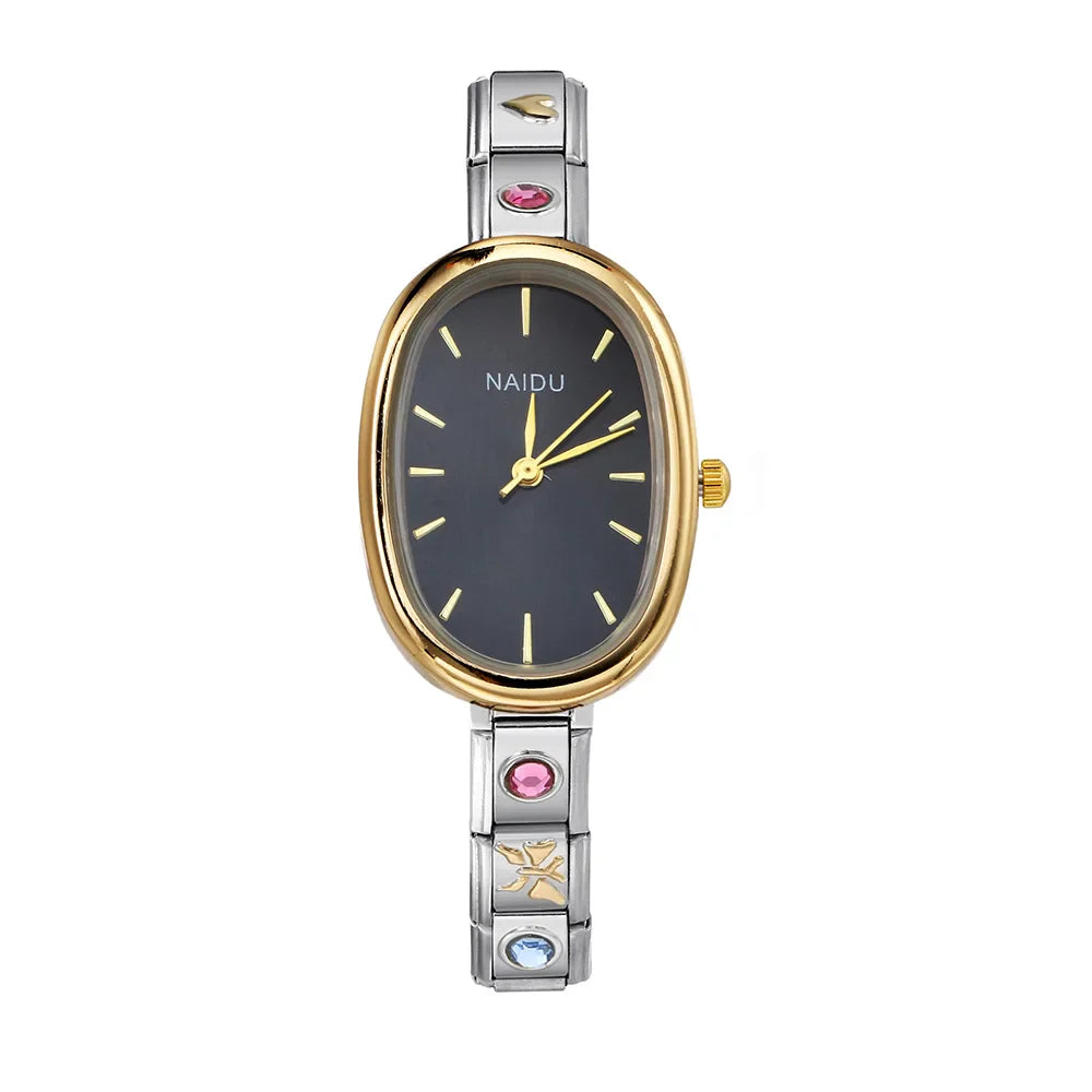 URING Fashion New Niche Watch Female Style Female Student Ellipse Quartz Watch Stainless Steel Strap Width 9mm Everyday Gifts