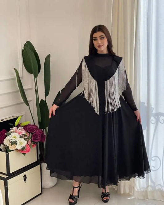 Evening Dresses O-Neck A-LINE Ankle-Length Long Sleeved Chiffon of Formal Evening Prom Dress Women