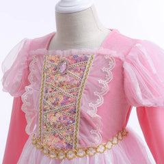 Girl Rapunzel Costume Tangled Long Sleeve Princess Dress Children Luxury Print Ball