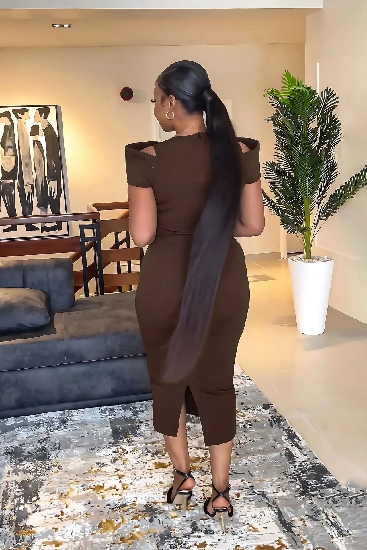 Evening Dresses: Fashion Elegant Round Neck Short Sleeve Mid Dresses Women