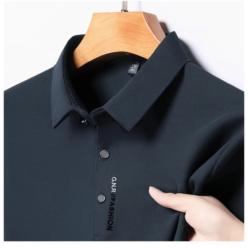 2025 Men's Short Sleeve Solid Color Polo Shirt Breathable Comfortable Elastic Top New Arrivals Casual Business Style