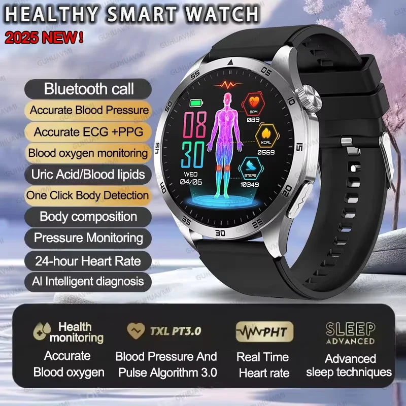 GUHUAVMI NEW Fashion Health Expert Laser iagnosis Smart Watch Men ECG+PPG Three highs  Blood Pressure Heart Rate HD Call Watches