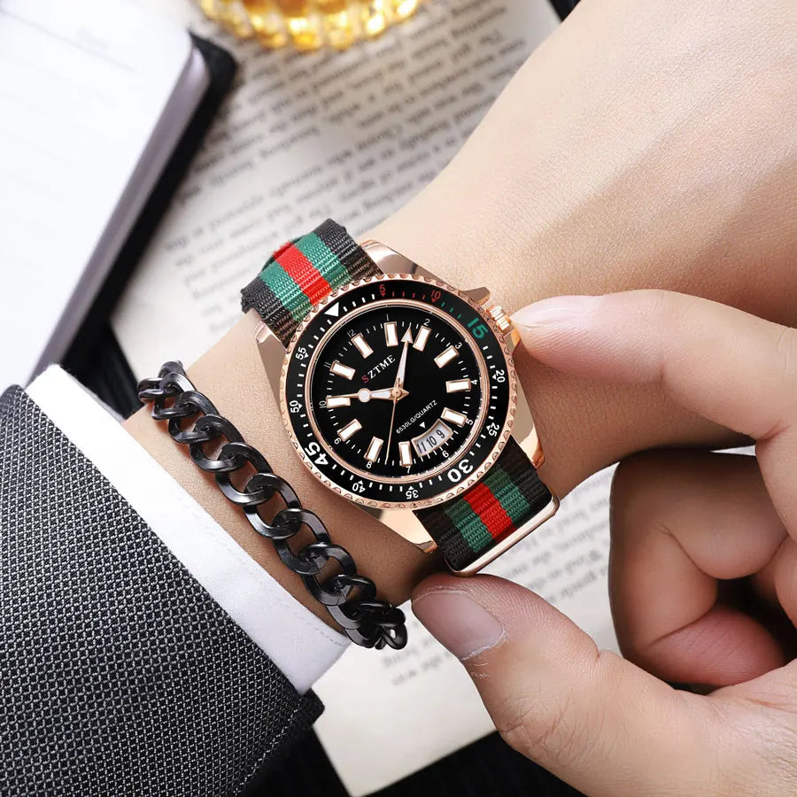 New fashionable women's nylon strap calendar watch, luxurious and simple casual couple luminous quartz watch