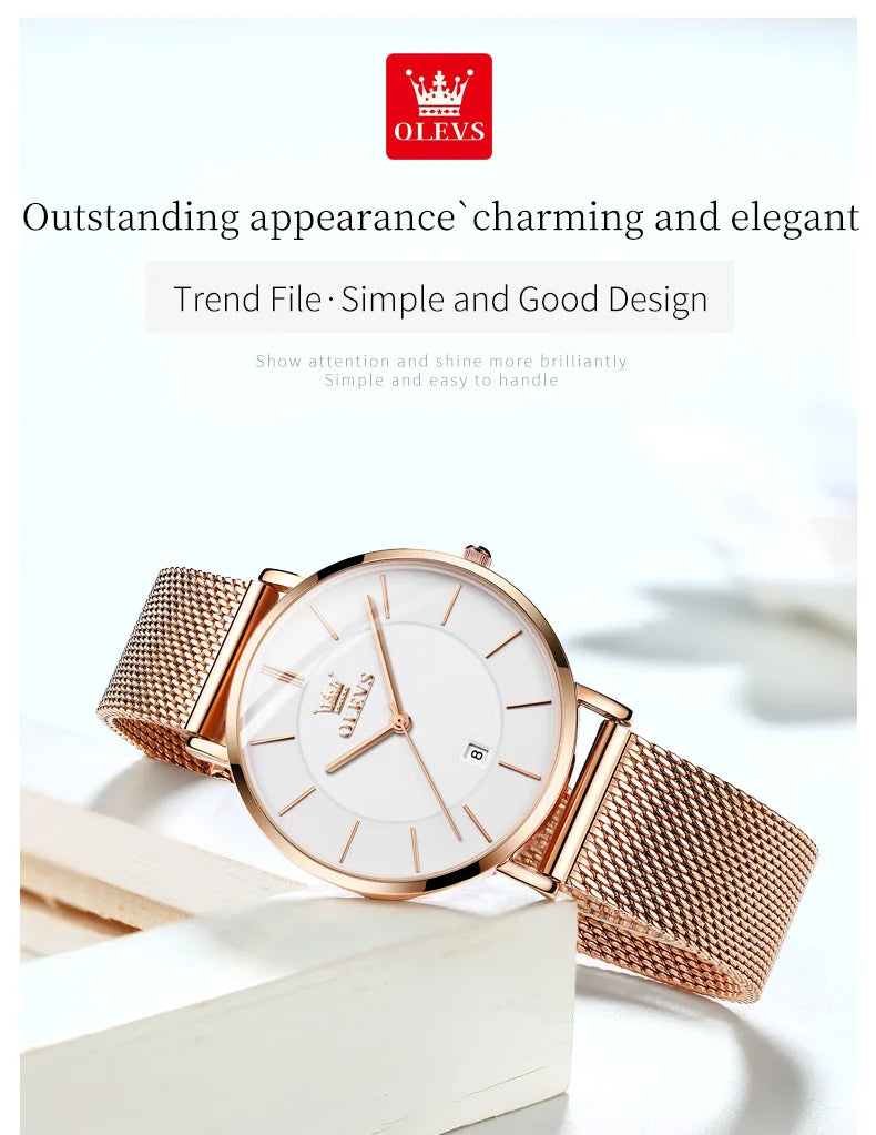 OLEVS Watches For Women Quartz Waterproof Watch Luxury Lady's Watch Stainless Steel Rose Gold Set Gift Box